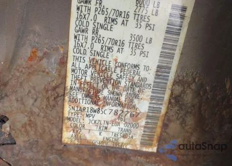 2005 Nissan Pathfinder Se z USA, uszkodzony, nr VIN 5N1AR18W85C782767